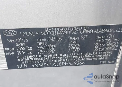 2023 Hyundai Santa Fe Limited from USA, damaged, VIN 5NMS44AL8PH559366